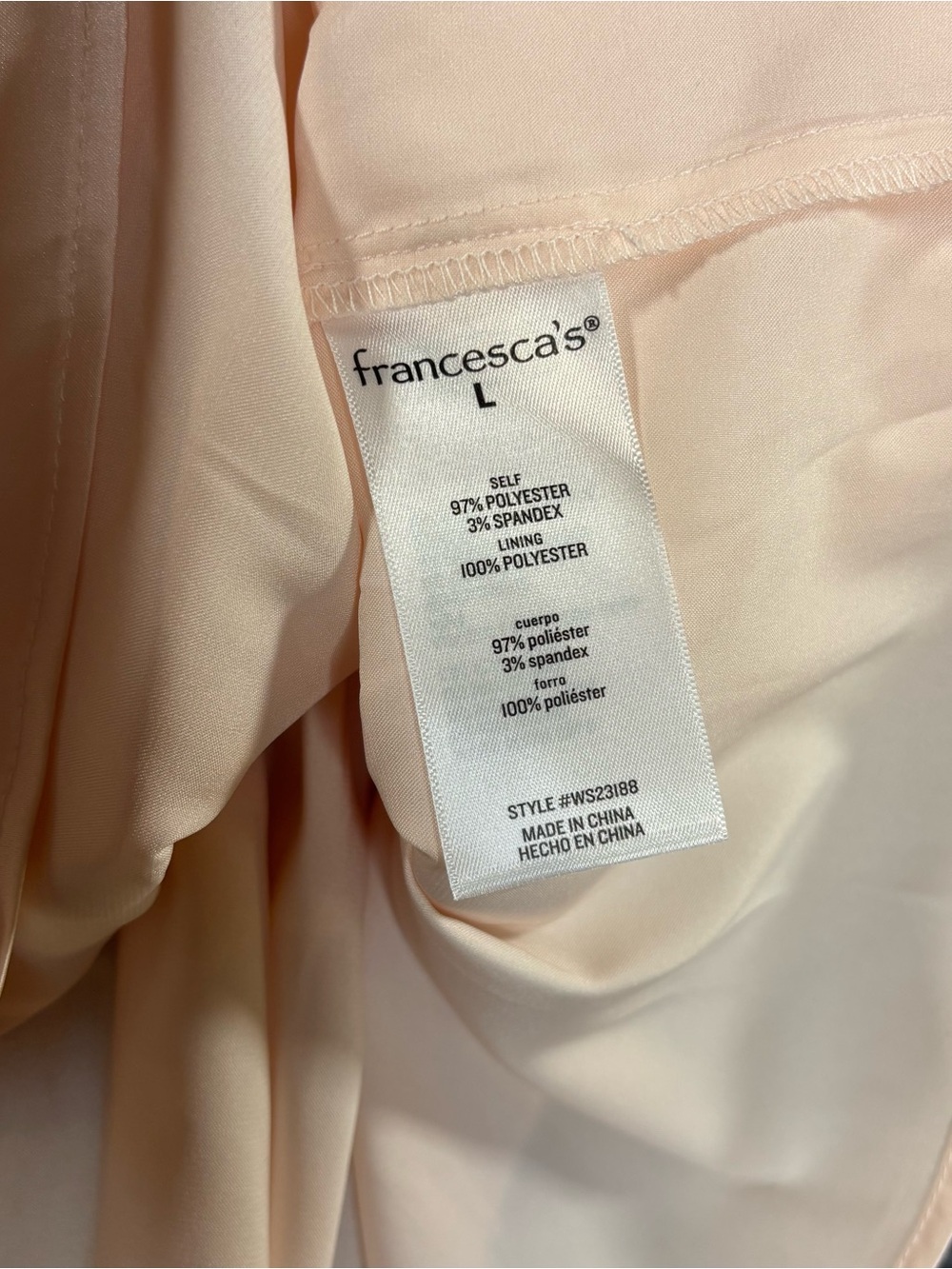 Francesca's Blush Pink Ella Ruffle Tiered Satin Tie-String Babydoll L Blouse NWT - Picture 8 of 8
